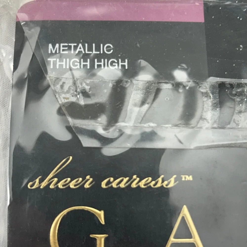 Gallery Collection Sheer Caress Metallic Thigh High Stockings‎ Silver Black Med